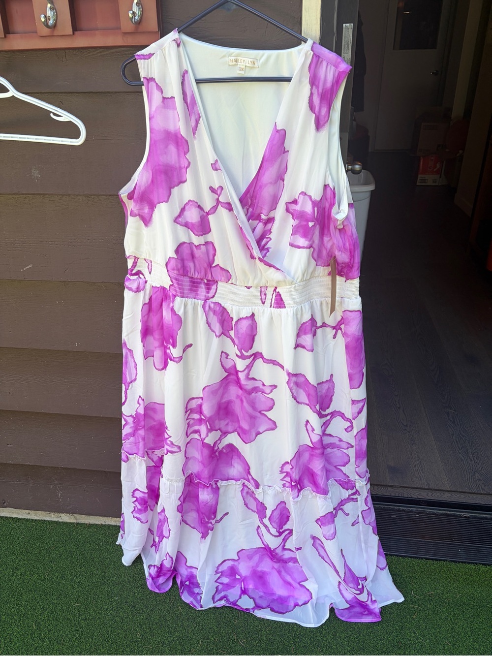 NWT Hailey Lyn Pink Floral Faux Wrap Maxi Dress 3X Plus Size - Picture 3 of 9